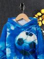 SHEIN Kids SUNSHNE Little Boys' Tie-Dye Soccer Printed Hooded Sweatshirt