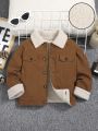 SHEIN Kids EVRYDAY Young Boy Borg Collar Flap Detail Thermal Lined Jacket Without Sweater