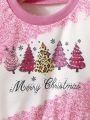 Baby Girl Christmas Tree & Slogan Print Sweatshirt
