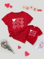 Girls' Casual Cute Heart Shaped Pattern Round Neck Short Sleeve T-Shirt
