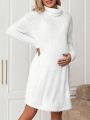 SHEIN Maternity White Fluffy Split Hem Maxi Dress