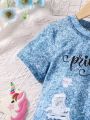SHEIN Kids QTFun Little Girls' Tie-Dyed Unicorn & Letter Printed Dress