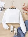 Teen Girls' Long Sleeve Pullover Sweatshirt With Letter And Number Prints