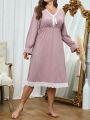 Plus Contrast Lace Knot Front Nightdress