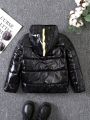 SHEIN Young Boy Zip Up 3D Design Hooded Puffer Coat Without Sweater