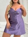 Women's Plus Size Pleated Bust Knot Detail Spaghetti Strap Nightgown