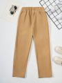 SHEIN Kids EVRYDAY Boys' Casual Thickened Corduroy Pants With Letter Embroidery And Fleece Lining