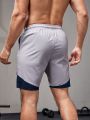 Men Letter Graphic Colorblock 2 In 1 Drawstring Sports Shorts