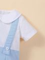 Infant Boys' Spring And Summer Color-Blocking Casual Romper Shorts, Cute And Gentleman Style