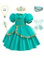 Toddler Girls' Puff Sleeve Formal Dress With Sequin Decoration