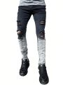 SHEIN Teenage Boys' Casual Mid Waist Irregular Ripped Skinny Jeans