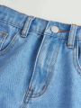 SHEIN Teen Girls' Distressed Flap Pocket Workwear Denim Jeans