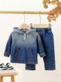 Baby White Sprayed Half-sleeve Casual Denim Top And Jeans Set