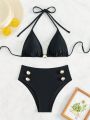 SHEIN Swim Vcay Women's Swimsuit Set With Button Details