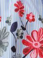 SHEIN Kids SUNSHNE Little Girls' Off-Shoulder Floral And Striped Print Dress