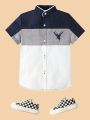 SHEIN Toddler Boys' Contrast Color Deer Printed Casual Shirt