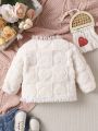 Baby Girls' Teddy Coat With Heart Pressed Flowers And Ruffle Details, Autumn And Winter