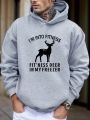 Men's Slogan & Deer Print Inner Fleece Hoodie