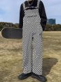 Men Checker Print Overall Jumpsuit Without Tee