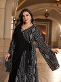 SHEIN Najma Plus Size Embroidery Patchwork Wrap Dress With Belt