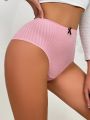 Knitted Ribbed Triangle Brief With Bowknot Decoration
