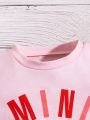 1pc Girls' Letter Heart Printed T-Shirt