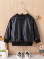 Baby Boy Zip Up Thermal Lined PU Leather Bomber Jacket
