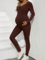 SHEIN Pregnant Women's Solid Color Slim Fit Jumpsuit