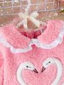 Baby Girl Long-sleeved Plush Warm Swan Embroidered Top