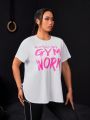 Daily&Casual Plus Size Women'S Sports Short Sleeve T-Shirt With Slogan Print