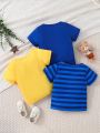 Baby Boys' Spring Summer 3pcs Cute Animal Dog Print Short Sleeve Everyday Casual Shirt Set, Blue & Yellow