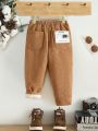 SHEIN Young Boy Slogan Patched Detail Dual Pocket Teddy Lined Corduroy Pants