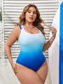 SHEIN Swim SPRTY Plus Size Women's Gradient Backless Criss-Cross One-Piece Swimsuit