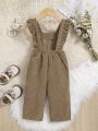 SHEIN Infant Girls' Casual Corduroy Romper With Ruffle Hem And Medium Thickness Long Pants