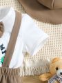 Baby Boy Bear & Letter Graphic Bow Front Tee & Suspender Shorts