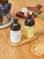 SHEIN Basic living 2 Cavity Or 3 Cavity Kitchen Storage Holder Spice Jar Or Cup Stand Bamboo Storage Bottles Trays,Coasters Tool,Bathroom Tray(1PC)