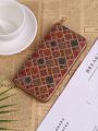 Multicolored Stylish & Multifunctional Wood Grain Geometric Wallet With Multiple Card Slots And Retro Personality