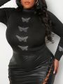 SHEIN Slayr Plus Size Women'S Butterfly Design Rhinestone Decor Stand Collar Bodysuit