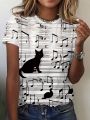 Plus Size Women'S Cat Print Short Sleeve T-Shirt