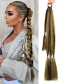 Long Braided Ponytail Extension with Hair Tie Straight Wrap Around Hair Extensions Ponytail Natural Soft Synthetic Hair Piece for Women Daily Wear 26inch 30inch 34 Inch 1 Pc Brown Dark Brown