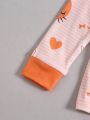 Toddler Girls' Round Neck Striped Rabbit Printed Pajamas Set