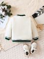 Baby Boy Letter Embroidery Striped Trim Teddy Bomber Jacket Without Tee