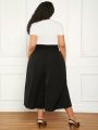 SHEIN CURVE+ Plus Size Women's Elastic Waist Wide-Leg Cropped Pants