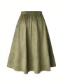 Plus Size Button Front Suede Skirt
