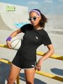 Street Sport Women's Short Sleeve T-shirt And Shorts Sports Suit With Patch Detail