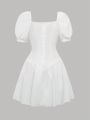Teenage Girls' Solid Color Bubble Sleeve Dress