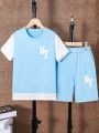 SHEIN Kids EVRYDAY Tween Boys' 2pcs/Set Short Sleeve T-Shirt And Shorts