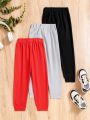 SHEIN Kids EVRYDAY Little Boys' Casual Elastic Waist & Cuffed Trousers For Fall And Winter