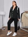 SHEIN Essnce Plus Size Turn-down Collar Single Breasted Suit Jacket And Pants Set