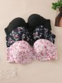 3pcs/Set Ladies' Padded Strapless Bra With Underwire Lingerie